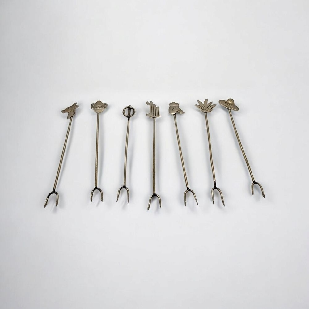 Vintage Taxco Set of 7 Olive/Pickle Forks